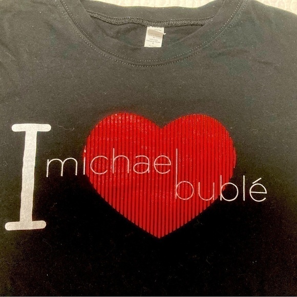 𝅺michael BUBLE “I ❤️ MICHAEL BUBLE” BLACK T-SHIRT - Size Large - Picture 3 of 4